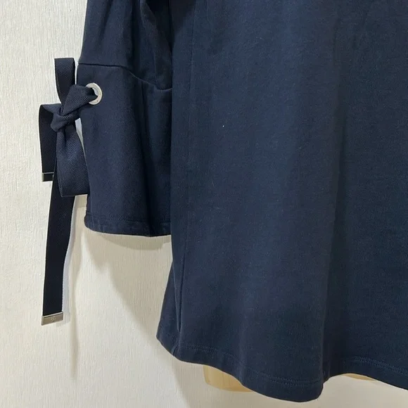 LAUREN RALH LAUREN WOMENS TIE  SLEEVE TOP PULLOVER NAVY Sz SMALL - Picture 6 of 10
